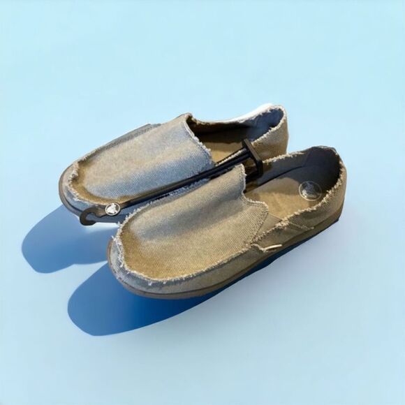 Crocs Men's Santa Cruz Canvas Loafer Slip On Shoes Khaki/Khaki Size 8 - Picture 1 of 7